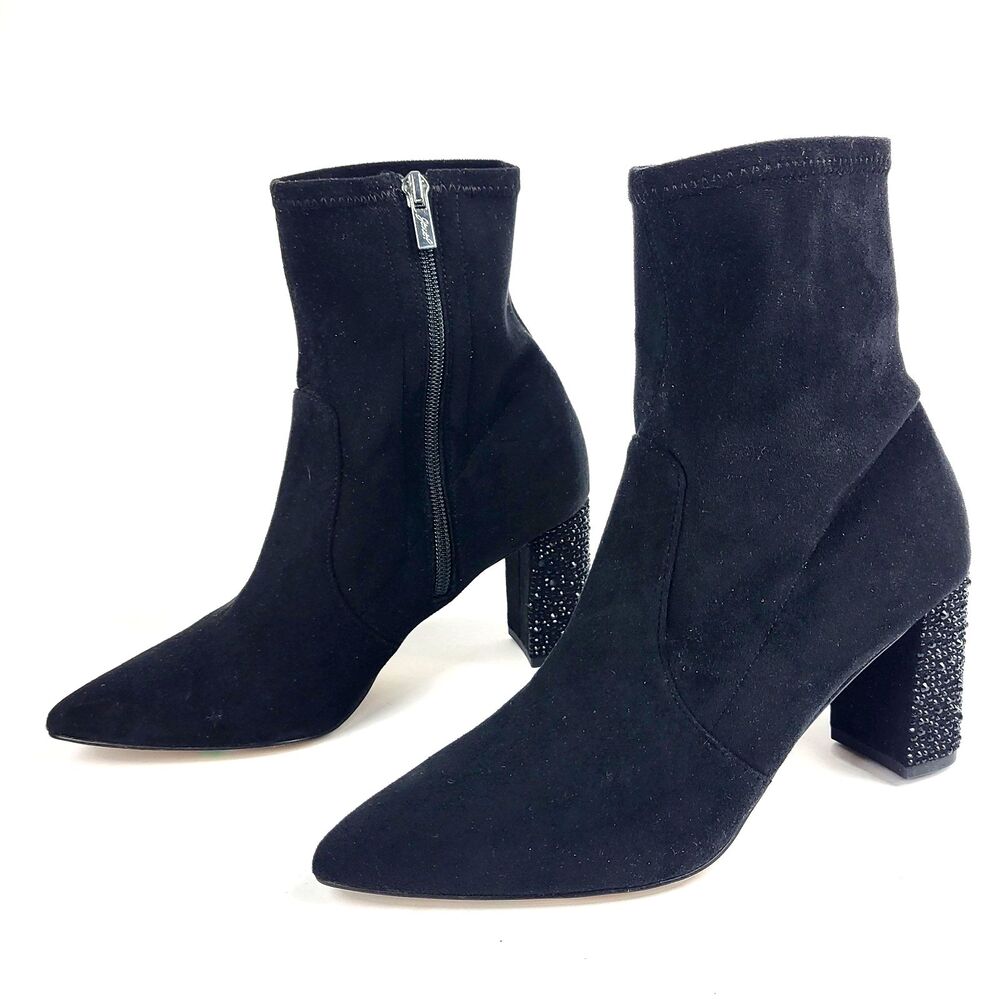 Jewel Badgley Mischka Jovanna rhinestone Ankle Boot in black microsuede size 6.5